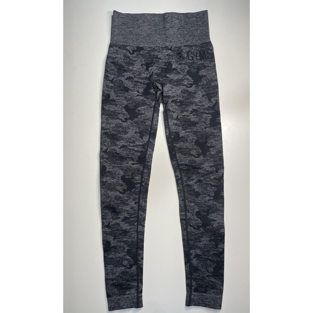 Gymshark Camo Seamless Leggings Womens Black Grey Athletic Workout Fitness‎ M